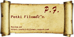 Petki Filomén névjegykártya